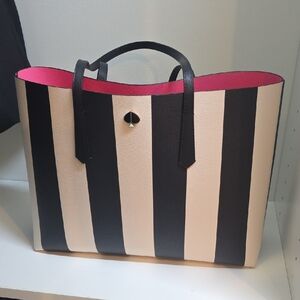 Kate Spade Black and Cream Vertical Stripe Tote